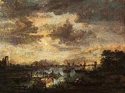 Aert van der Neer River Scene with Fishermen oil painting picture wholesale